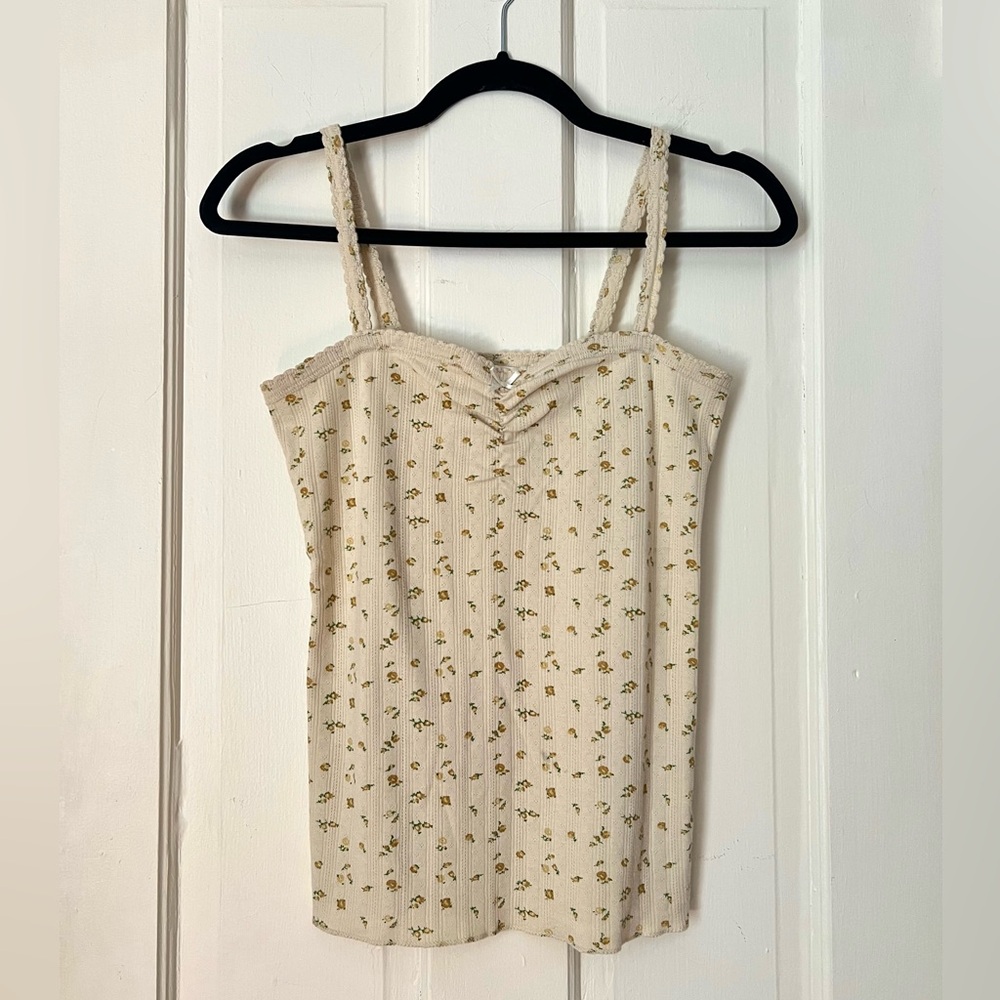 Doen Cream Floral Camisole Top Kami  Pointelle Sweetpea